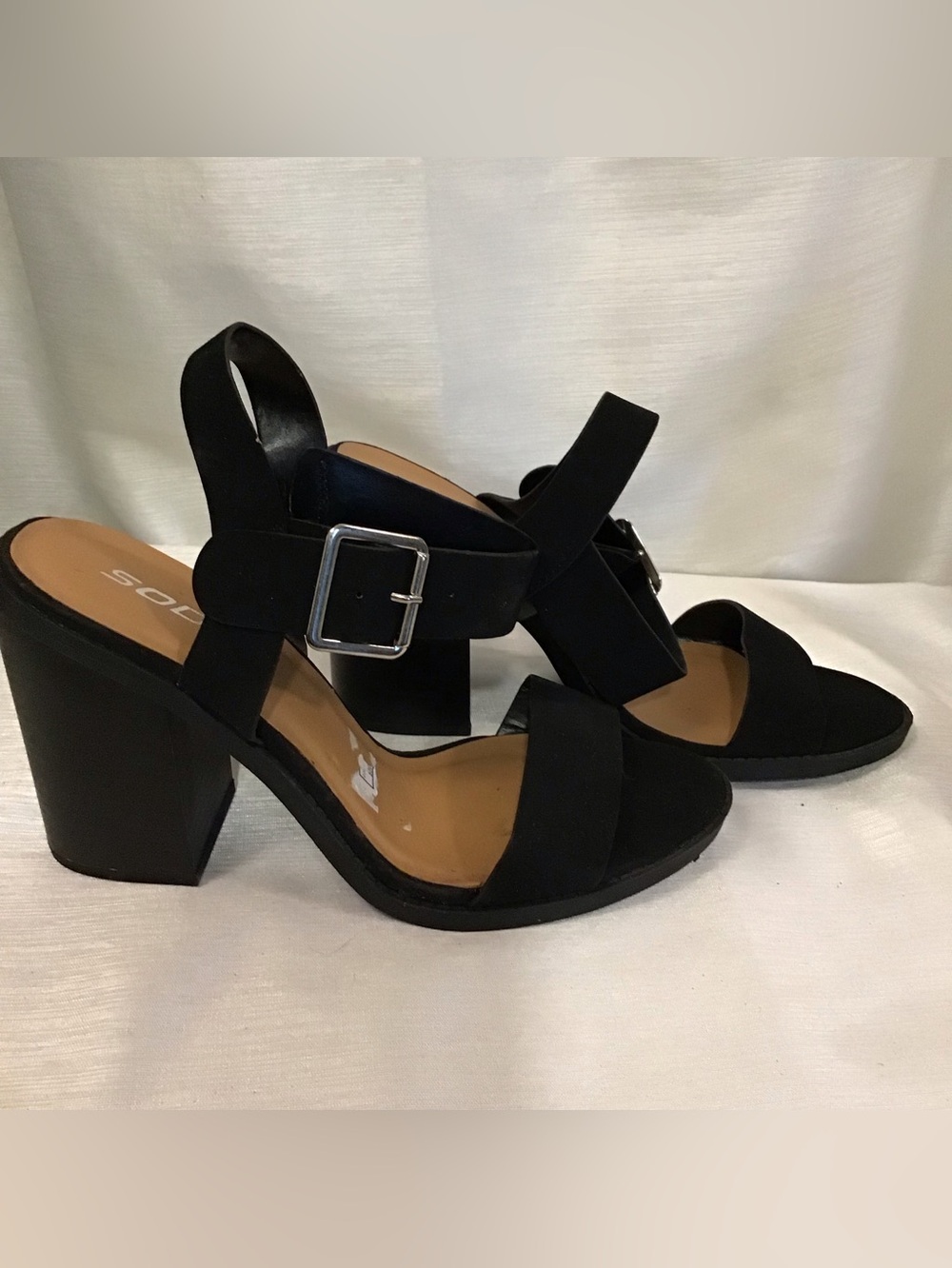 110 Soda Black Open-Toe Slingback Block Heel Sandals